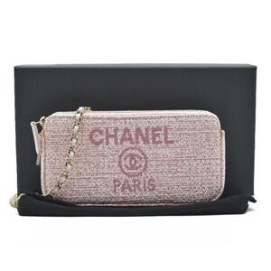 $4500 Chanel  Canvas Small Deauville Clutch With Chain Pink